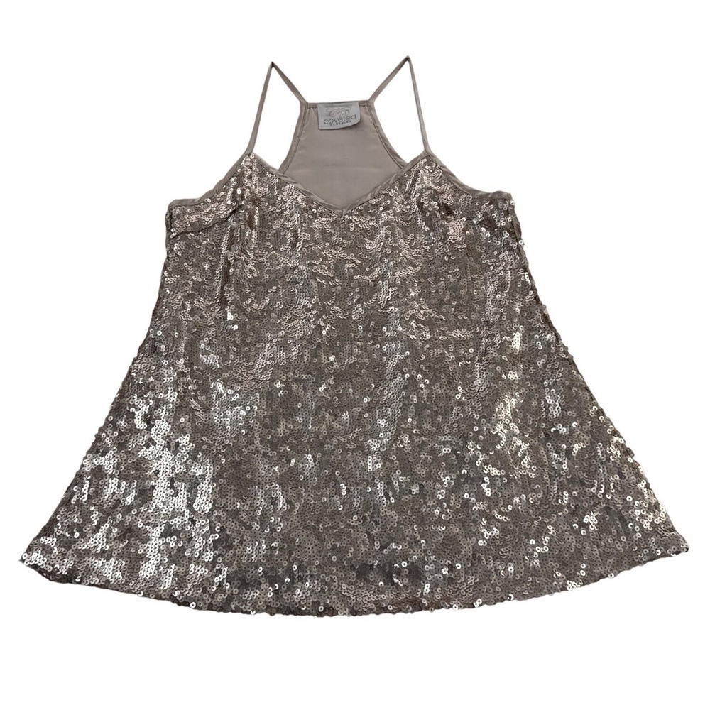 Women's Gold Sequin Cami‎ Top Racerback Holiday Party Clubwear Tank Size Small